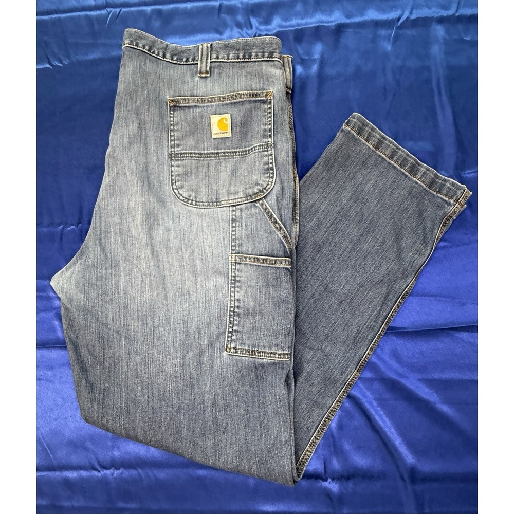 Carhartt Men's 42x34 Relaxed Fit Rugged Flex Blue Denim Jeans Stretch Work Pants